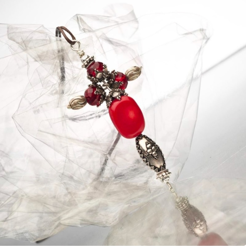 Elegant Red and Silver Cross Necklace